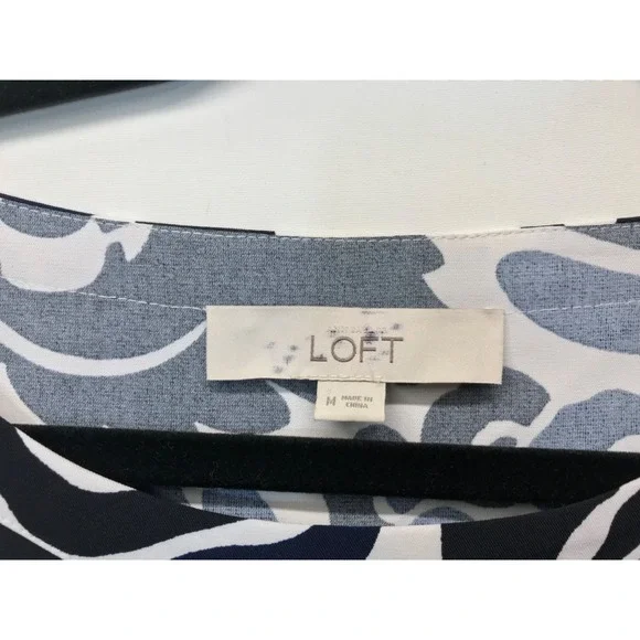 LOFT Shift Dress Women's Size M Long Sleeve Black White Navy Floral - Picture 5 of 8